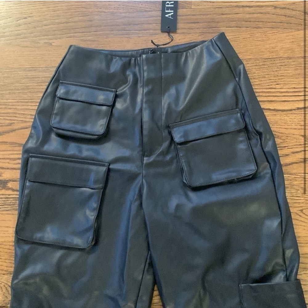 Black Leather Cargo Pants - Picture 5 of 7